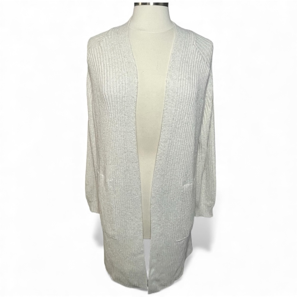 Ribbed Longline Cardigan Duster Open Front Pocket Sweater Cotton Blend